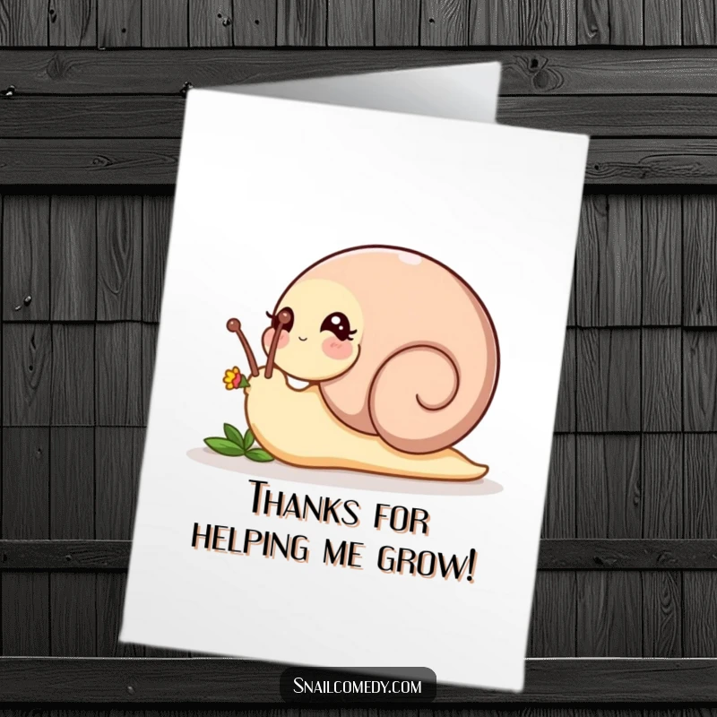 Funny Free Printable Thank You Card: A playful snail nudging a tiny flower bud, symbolizing gentle appreciation.