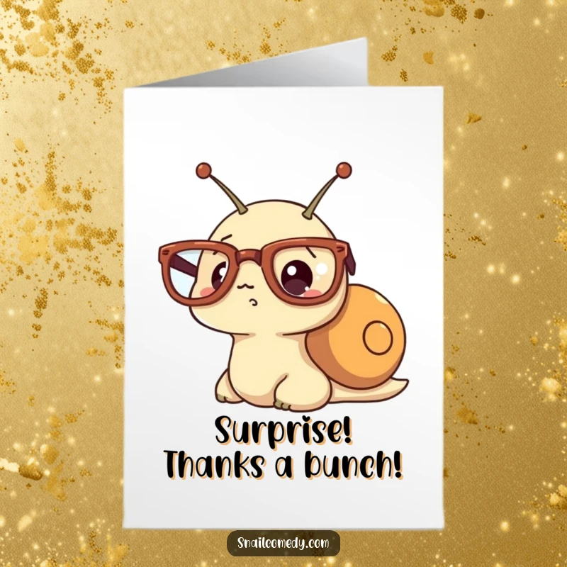 Funny Free Printable Thank You Card: A kawaii snail peering through gigantic spectacles, looking utterly, comically astonished.