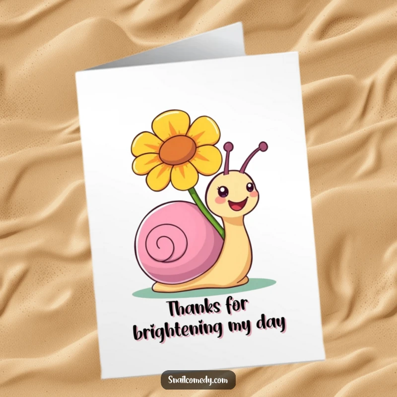 Funny Free Printable Joyful Snail Thank You Card: Snail carries a large flower, expressing heartfelt and humorous thanks.