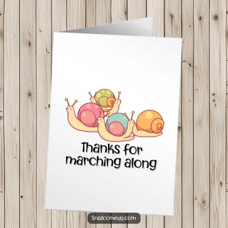 Funny Free Printable Thank You Card: A procession of colorful snails marches, conveying heartfelt thanks, a delightful downloadable art.