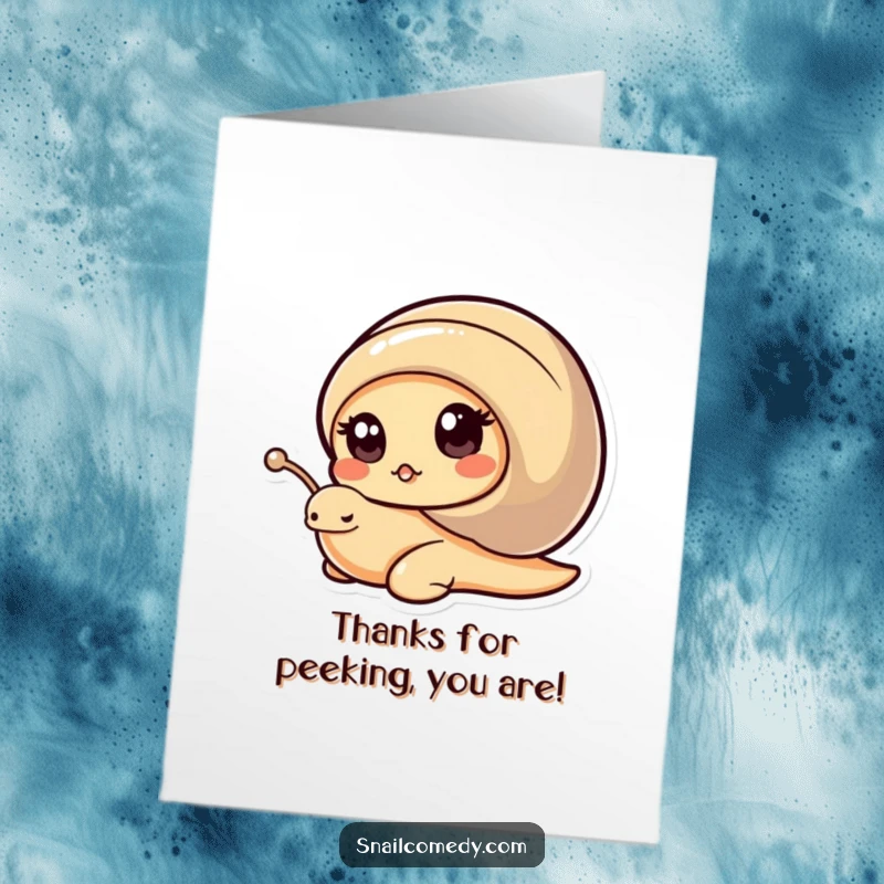 Funny Free Printable Thank You Card: Kawaii snail peeks from its shell with wide, curious eyes, a downloadable thank you.