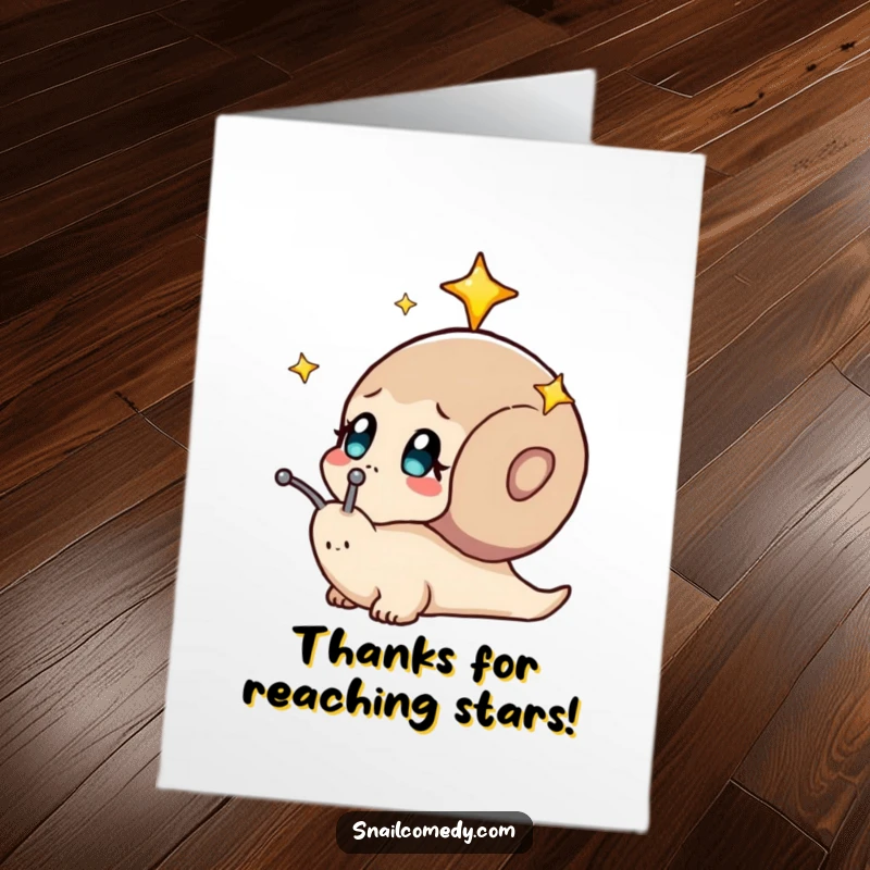 Funny Free Printable Thank You Card: A snail curiously gazes at the twinkling stars above.