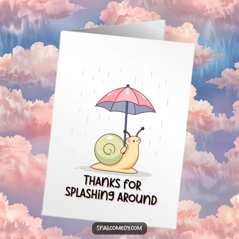 Funny Free Printable Thank You Card: Snail with tiny umbrella offering thanks through the gentle rain.