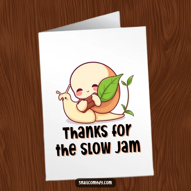 Funny Free Printable Thank You Card: A snail plays a leaf, its music expressing heartfelt and humorous gratitude.