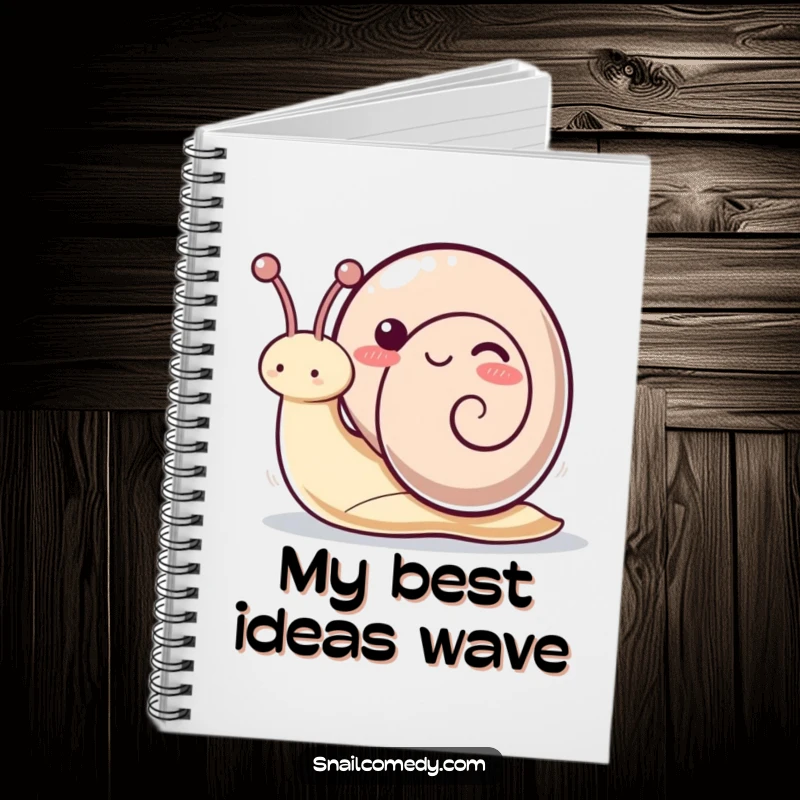 Funny kawaii snail notebook featuring a playful snail waving its antennae, ideal for note-taking with added energy.