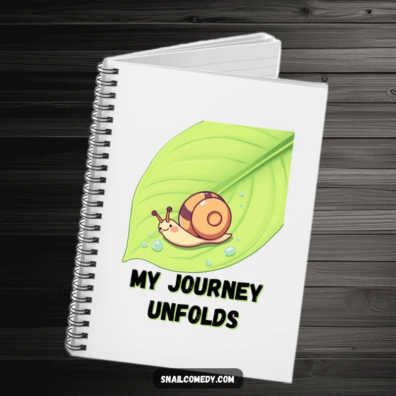 Funny Kawaii snail mid-whoosh on a notebook cover, inspiring creative and humorous note-taking.