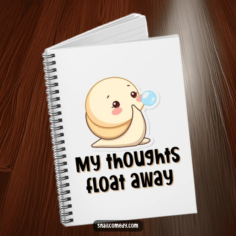 Funny notebook adorned with a baby snail character playfully blowing a tiny bubble.
