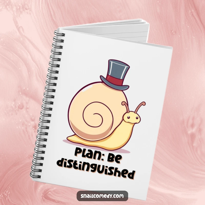 Funny Notebook: Kawaii snail wearing a top hat, peeking out, perfect for jotting down thoughts with dapper snail humor.