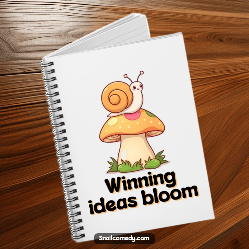 Funny Kawaii Snail Notebook: Adorable snail waving flag from mushroom, ideal for funny gift notes.