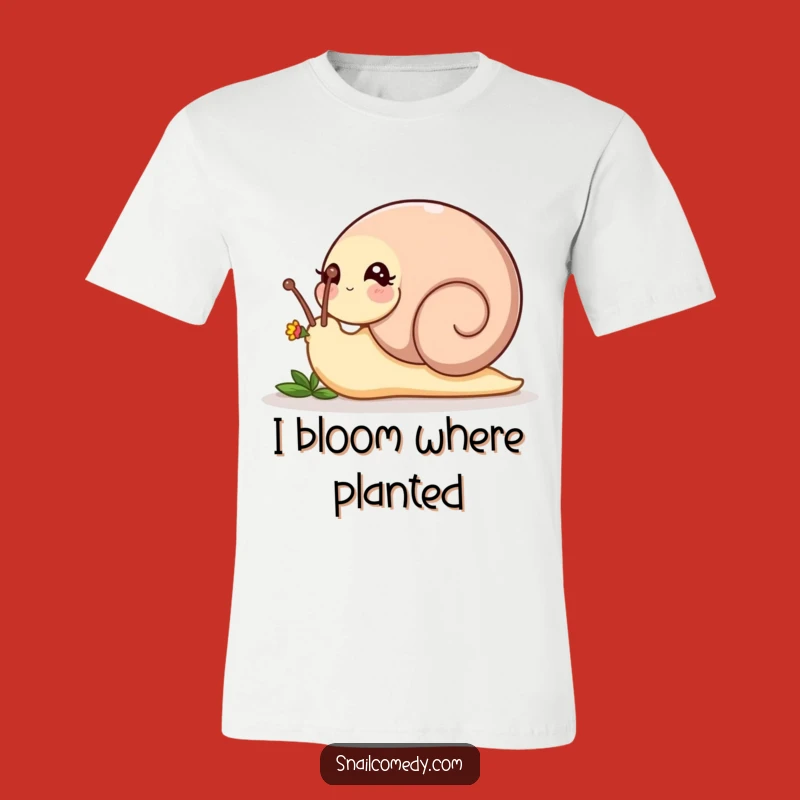 Funny Nudging Snail T-Shirt - Playful Flower Bud Design, Perfect Funny Gift!