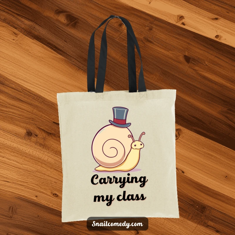 Funny Tote Bag: Kawaii snail wearing a top hat, peeking out, great for shopping and showcasing dapper snail vibes.