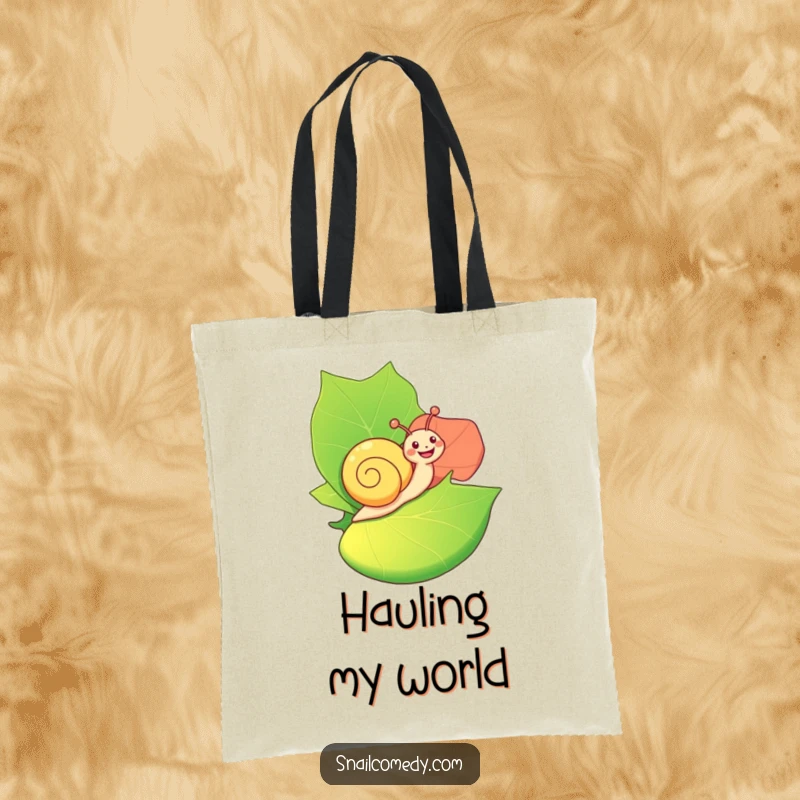 Funny Tote Bag: A happy snail joyfully rides on a large, colorful leaf, making this a charming and practical accessory.